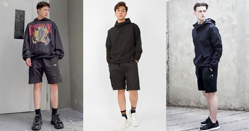 Phối đồ quần short với áo hoodie