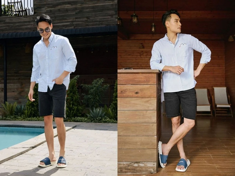 Phối đồ quần short nam với áo sơ mi tay dài