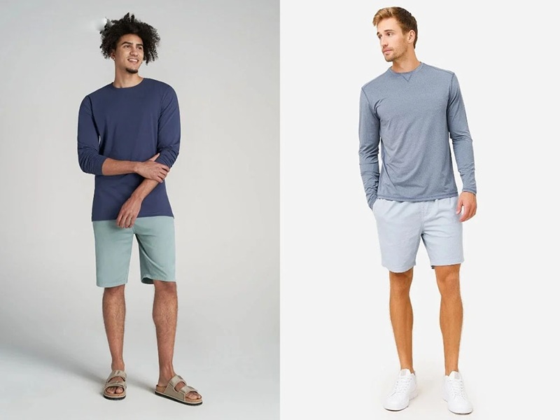 Phối quần short kaki với áo thun tay dài